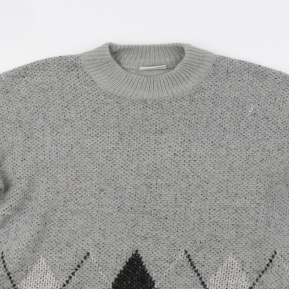 Noisy may Womens Grey Argyle/Diamond  Pullover Jumper Size S