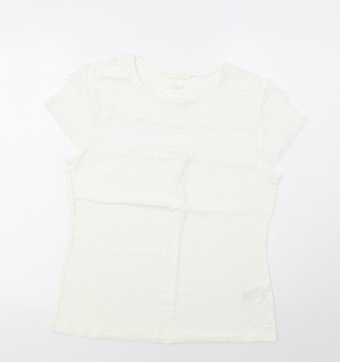 H&M Womens Ivory   Basic T-Shirt Size L  - Lace Detail