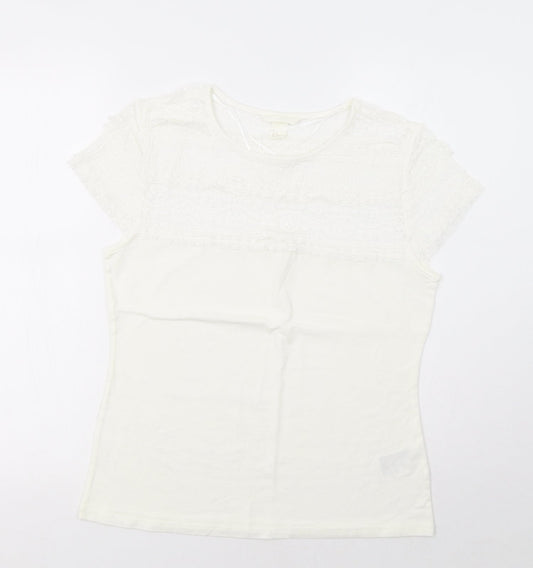 H&M Womens Ivory   Basic T-Shirt Size L  - Lace Detail