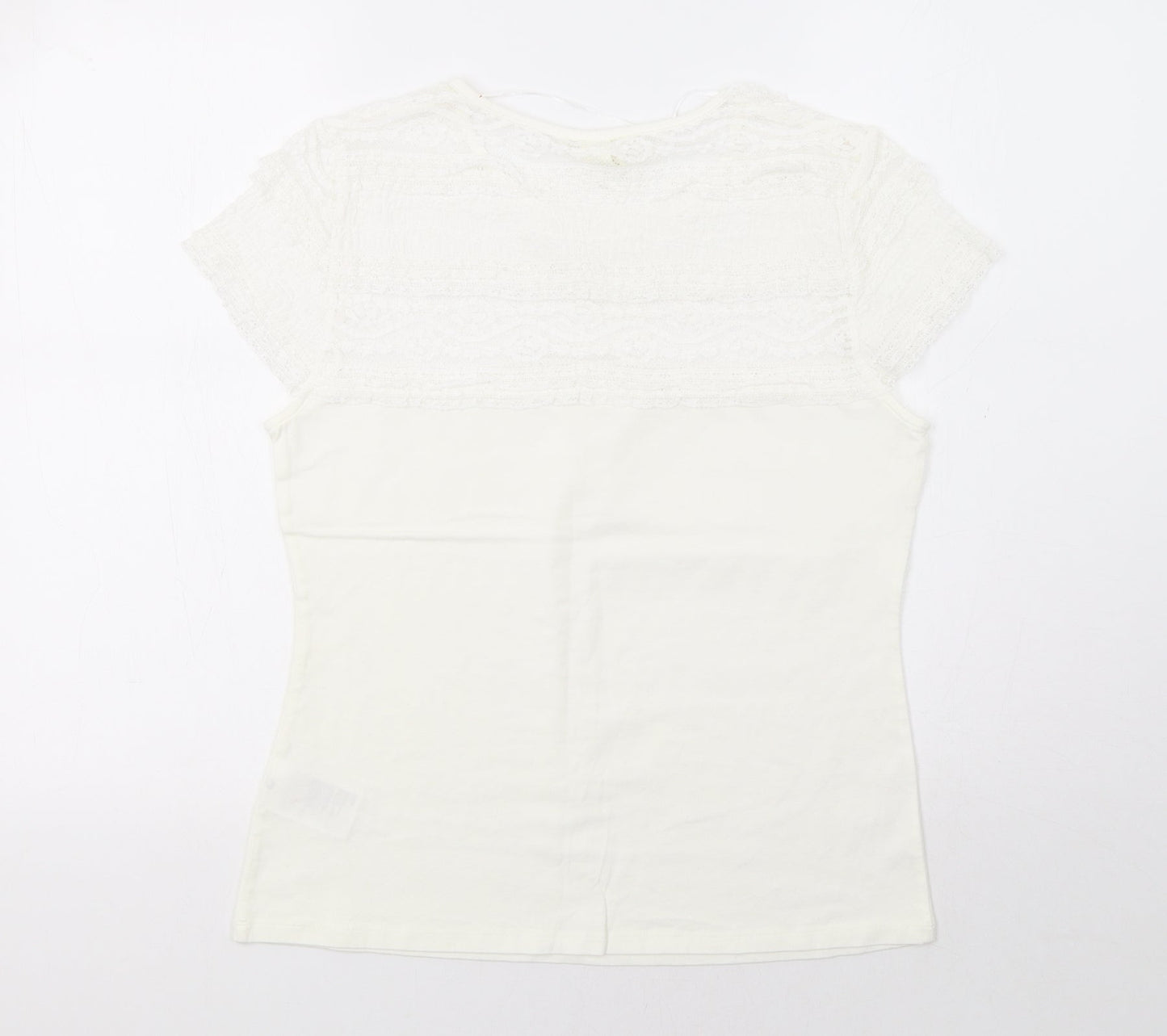 H&M Womens Ivory   Basic T-Shirt Size L  - Lace Detail