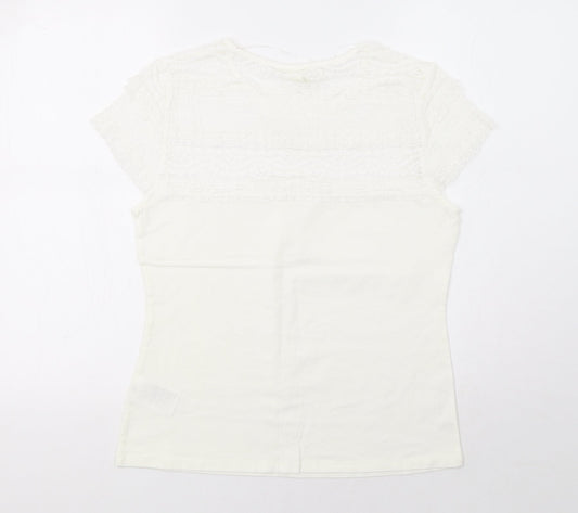 H&M Womens Ivory   Basic T-Shirt Size L  - Lace Detail