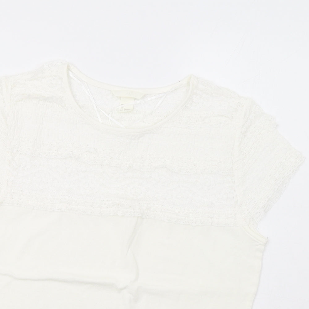 H&M Womens Ivory   Basic T-Shirt Size L  - Lace Detail