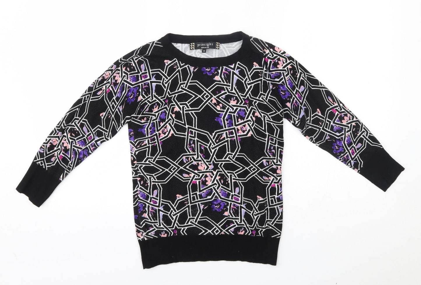 Principles Womens Black Geometric  Pullover Jumper Size 10