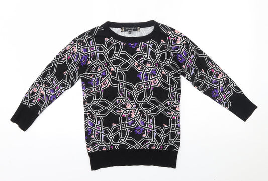 Principles Womens Black Geometric  Pullover Jumper Size 10