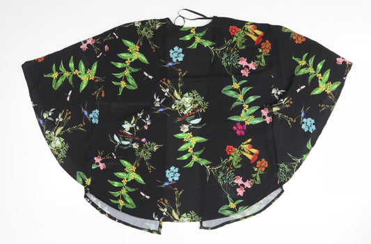 Boohoo Womens Black Floral  Wrap Blouse Size L