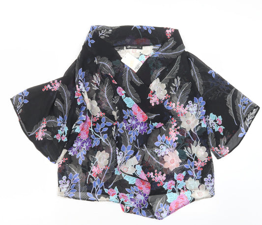 Internacionale Womens Black Floral  Kimono Jacket Size 12