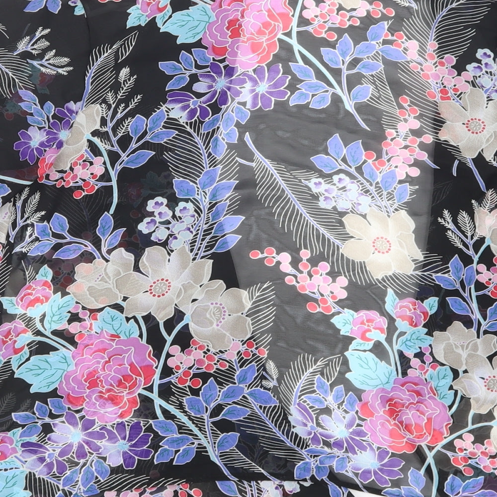 Internacionale Womens Black Floral  Kimono Jacket Size 12