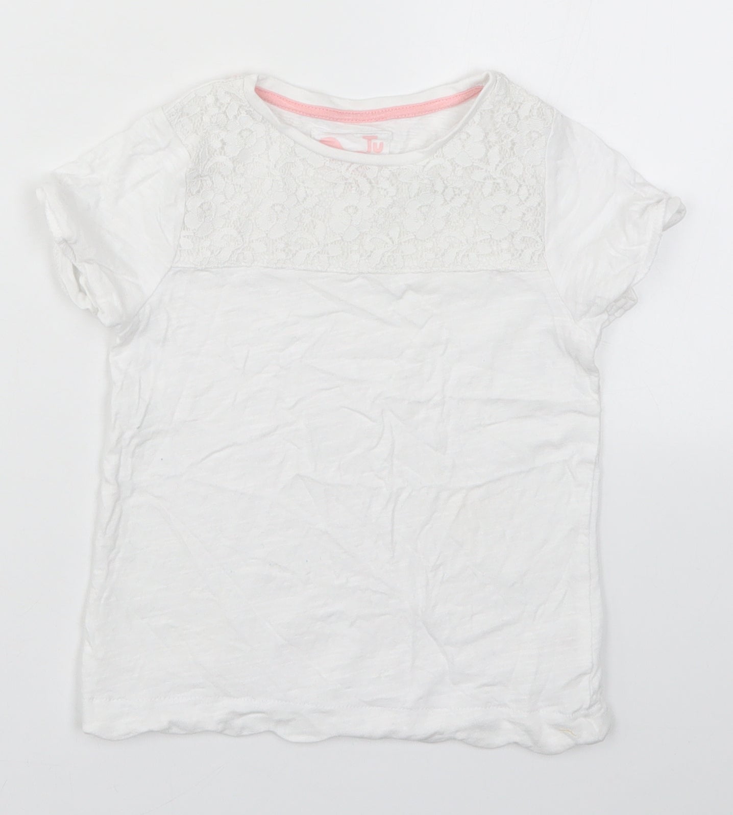 TU Girls White  Lace Basic T-Shirt Size 6 Years
