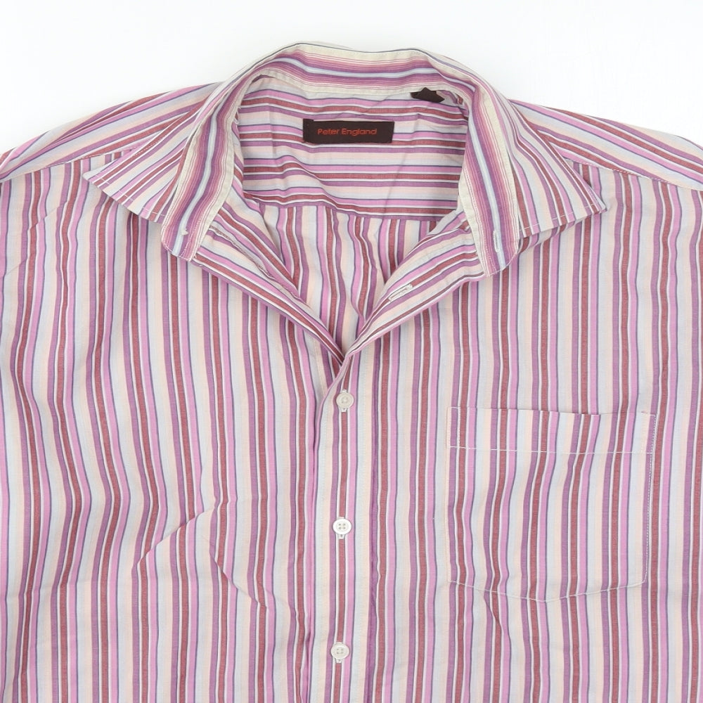 Peter England Mens Pink Striped   Button-Up Size 16