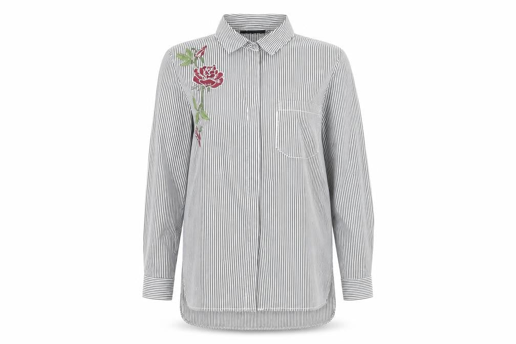 New Look Womens White Striped  Basic Button-Up Size 8