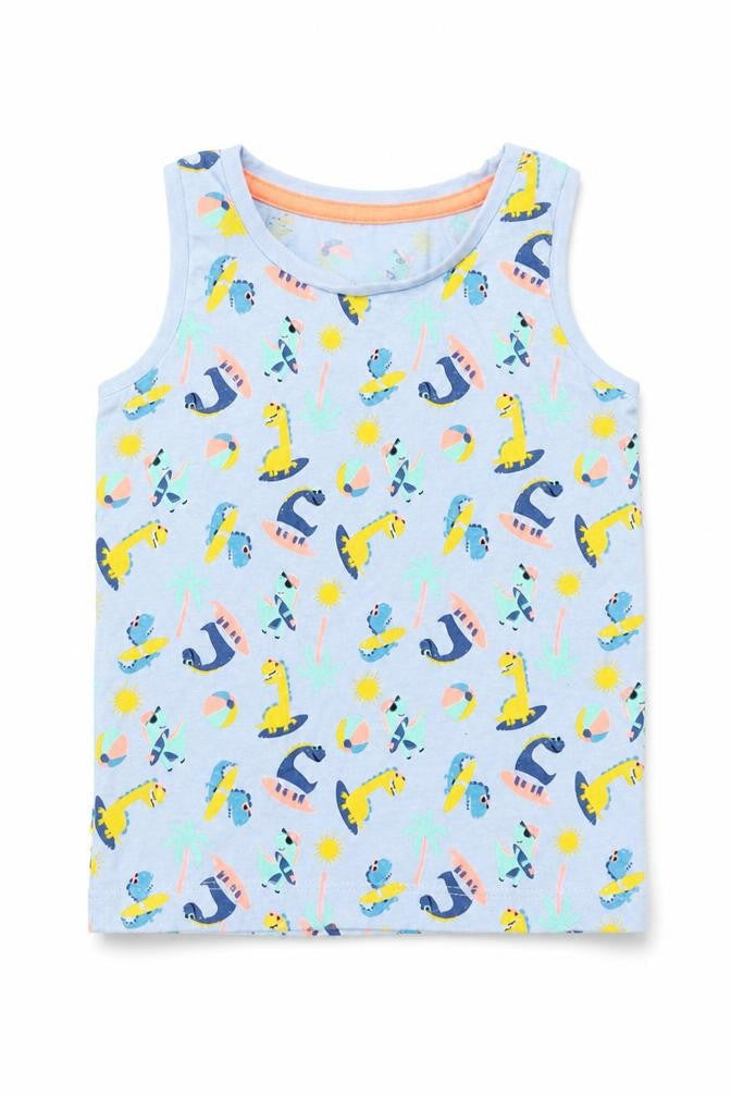 Matalan Boys Blue   Basic Tank Size 3-4 Years  - Dinosaur print