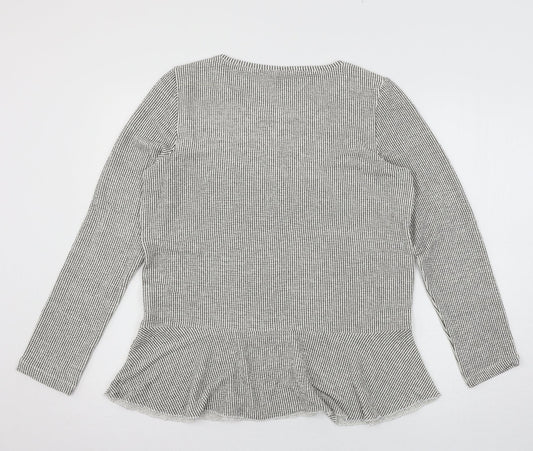 Betty & Co Womens Grey Striped Jersey Basic T-Shirt Size 14