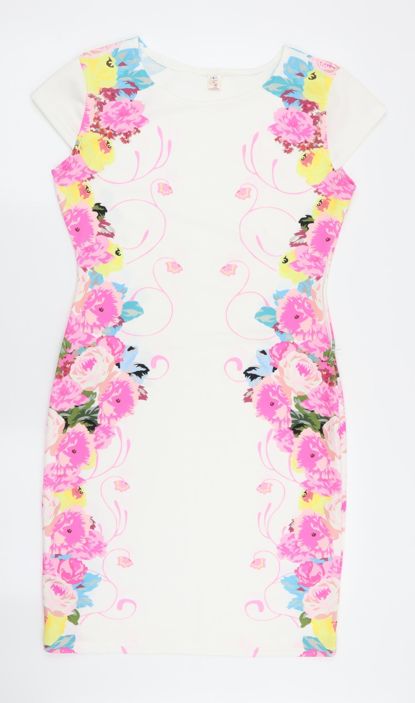 elfin Womens White Floral  A-Line  Size L