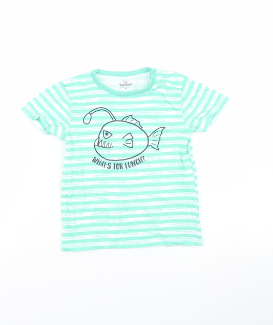 TOPOMINI Boys Green Striped  Basic T-Shirt Size 2 Years