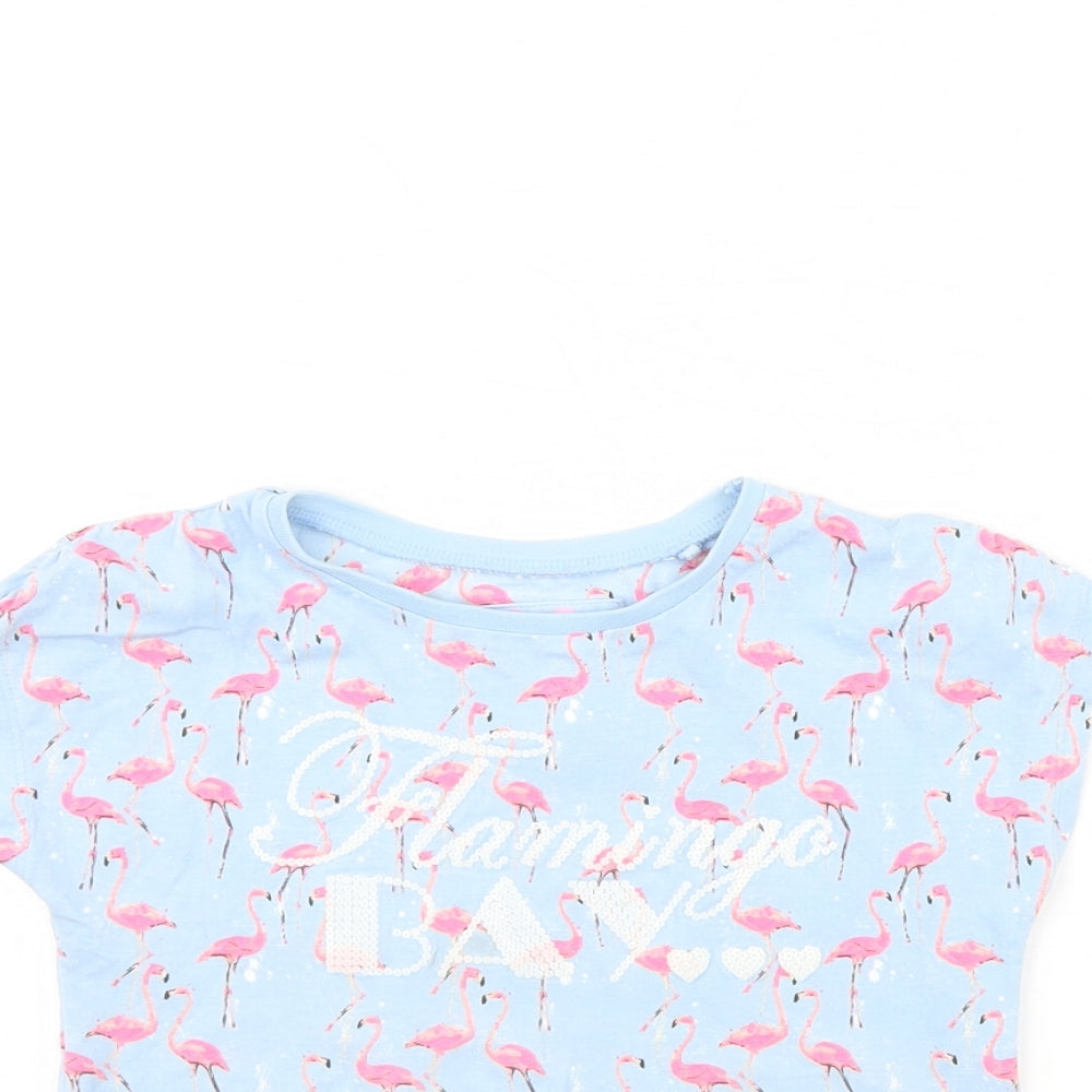 TU Girls Blue Animal Print  Basic T-Shirt Size 4 Years  - Flamingo