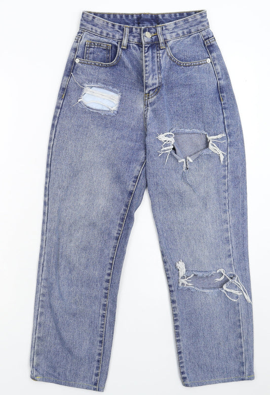 Preworn Girls Blue  Denim Straight Jeans Size L - Distressed