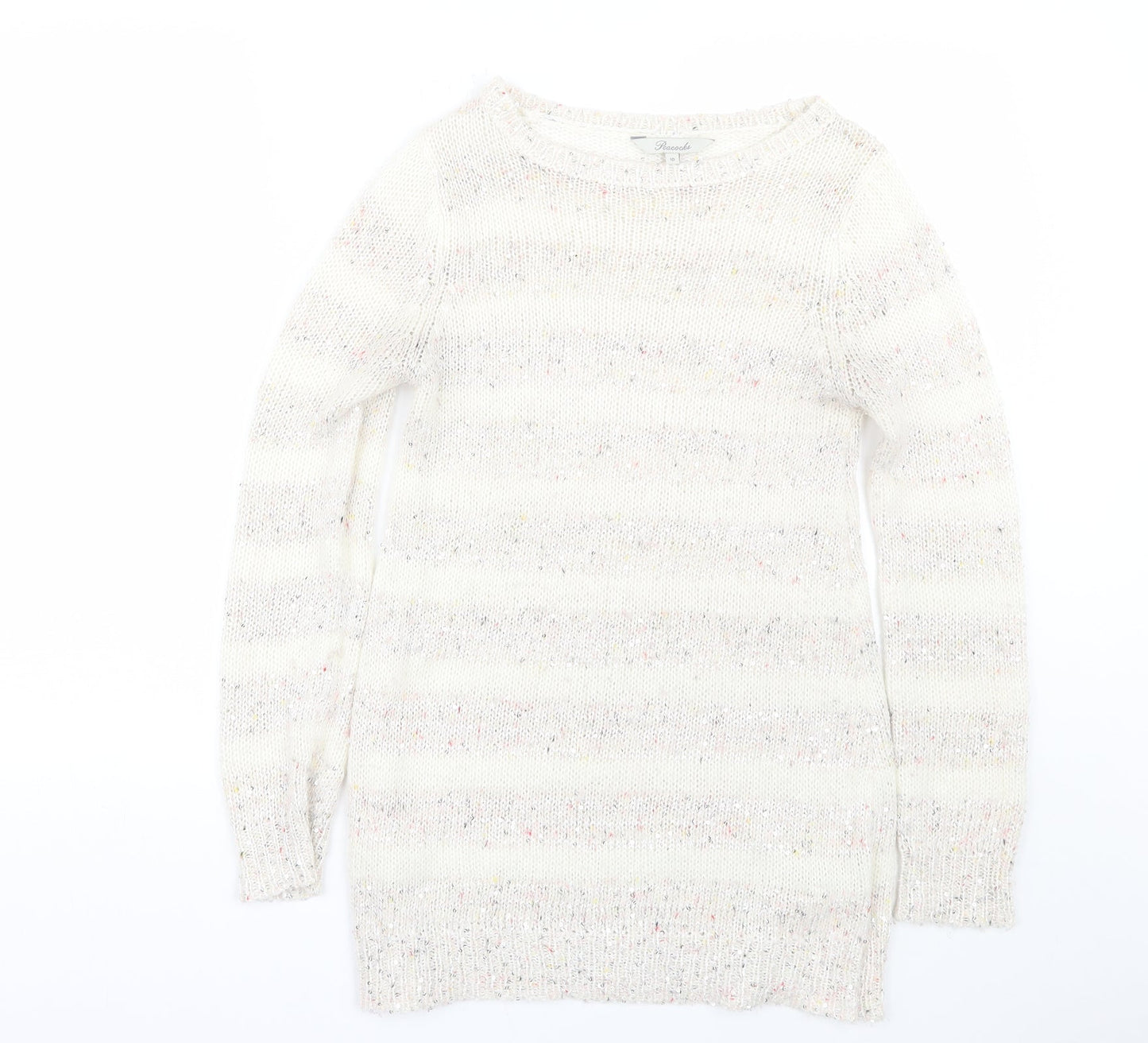 Peacocks Womens White Striped  Pullover Jumper Size 10
