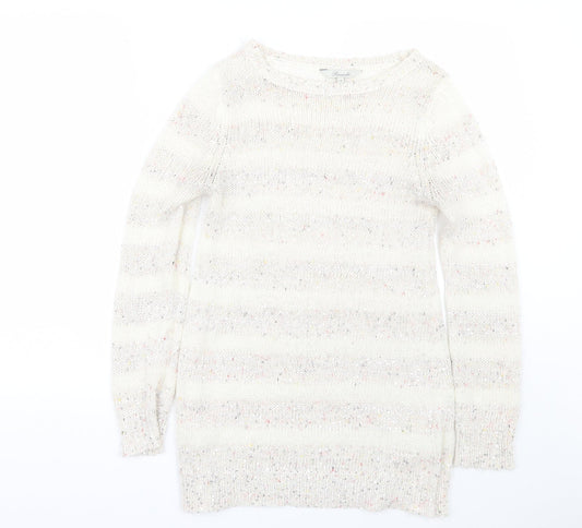 Peacocks Womens White Striped  Pullover Jumper Size 10