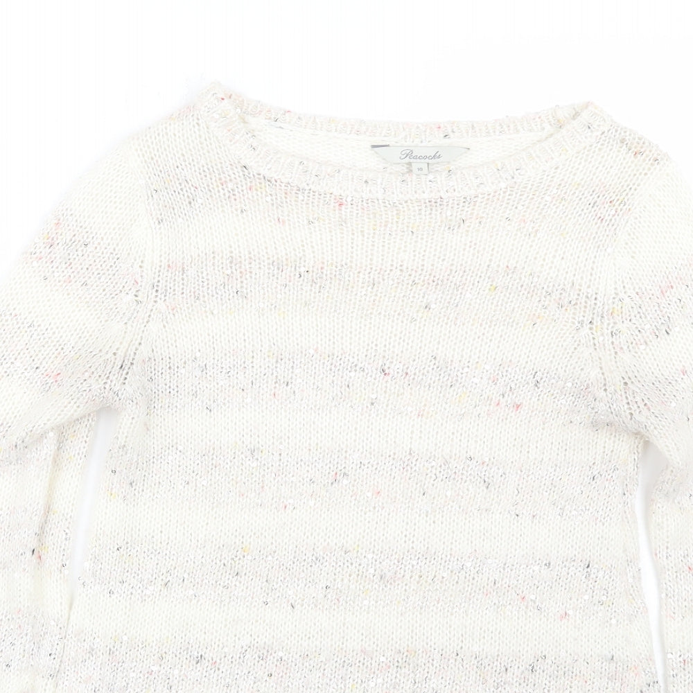Peacocks Womens White Striped  Pullover Jumper Size 10