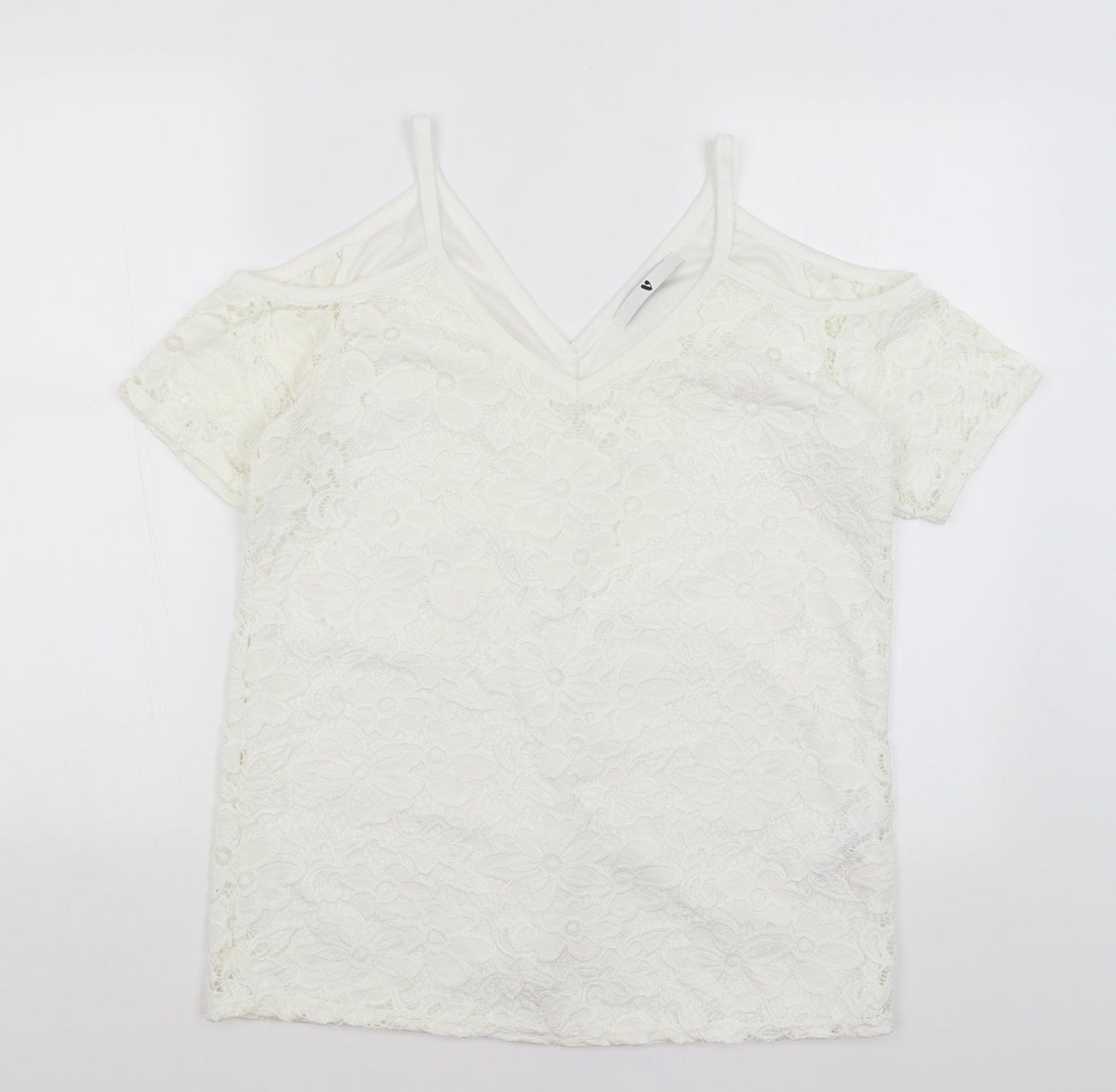Very Womens White Floral  Basic T-Shirt Size 12