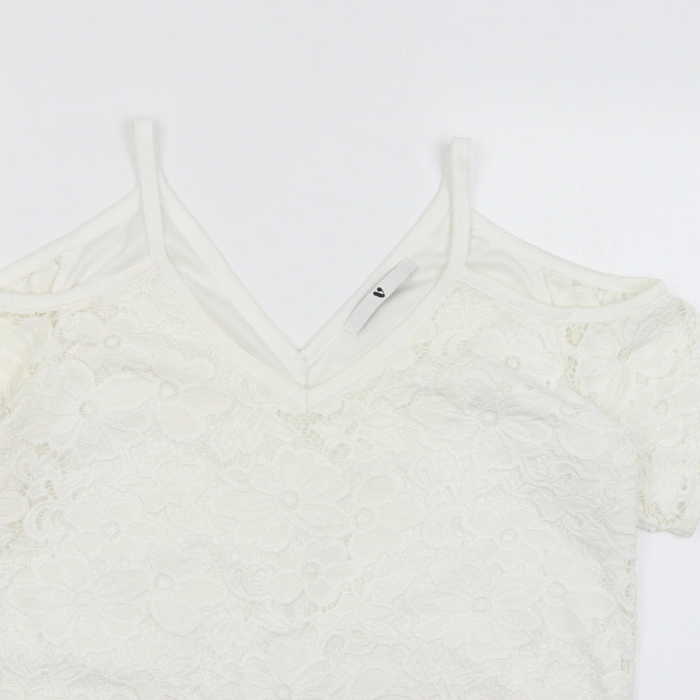 Very Womens White Floral  Basic T-Shirt Size 12