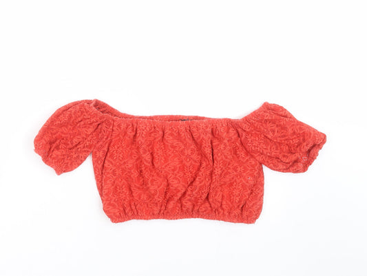 Topshop Womens Red Floral  Cropped Blouse Size 10