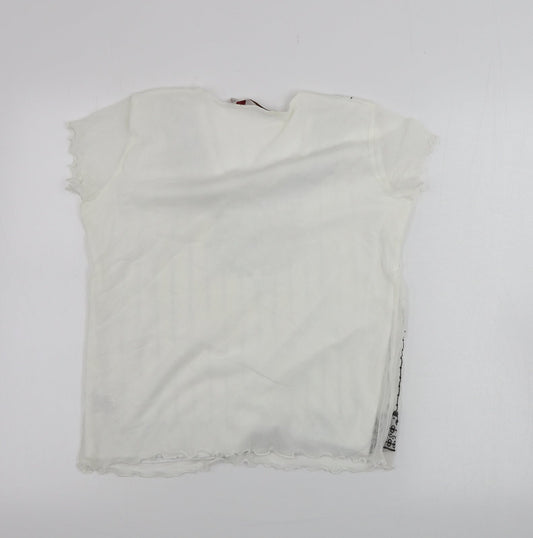 EWM Womens White Striped  Basic T-Shirt Size M