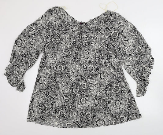 MANDI Womens White Geometric  Basic Blouse Size 10