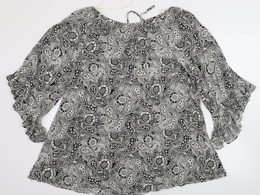 MANDI Womens White Geometric  Basic Blouse Size 10