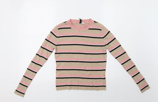 H&M Womens Beige Striped  Pullover Jumper Size M