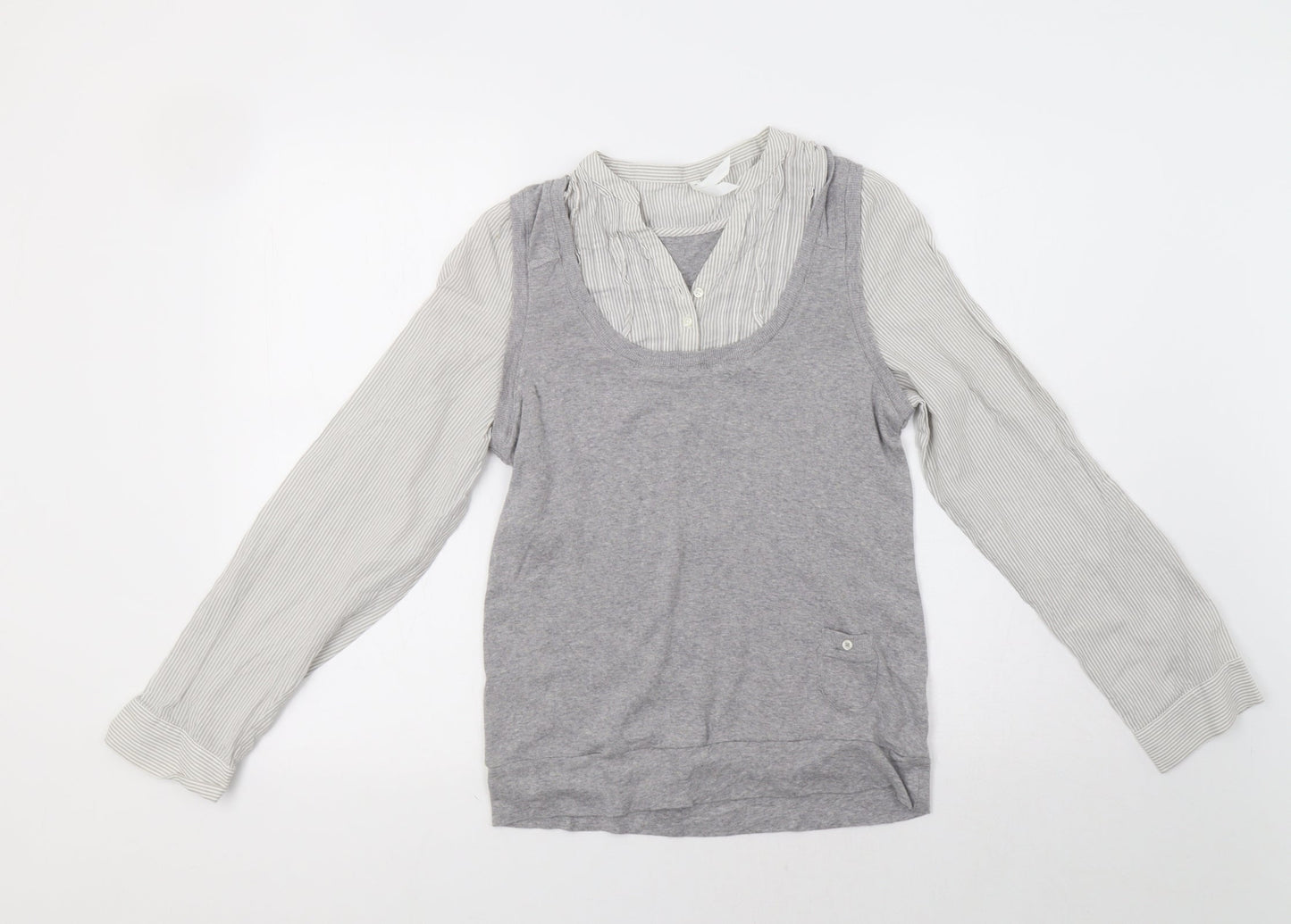 M&S Womens Grey Striped  Pullover Jumper Size 12