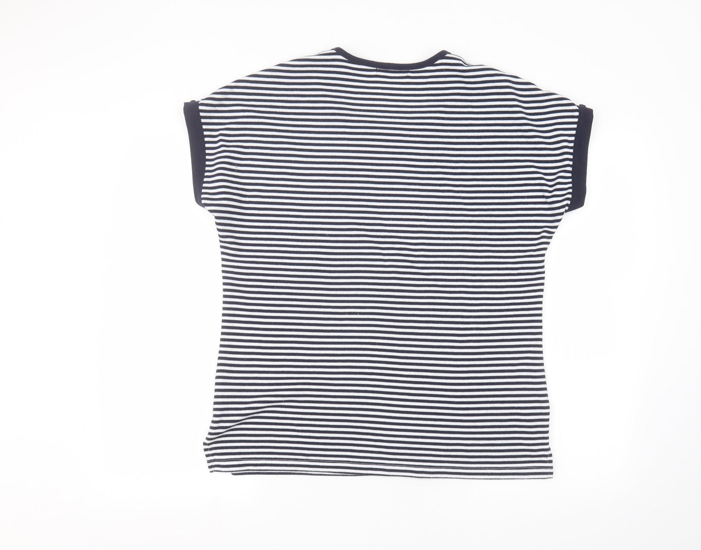 Viz-A-Viz Womens White Striped  Basic T-Shirt Size 14