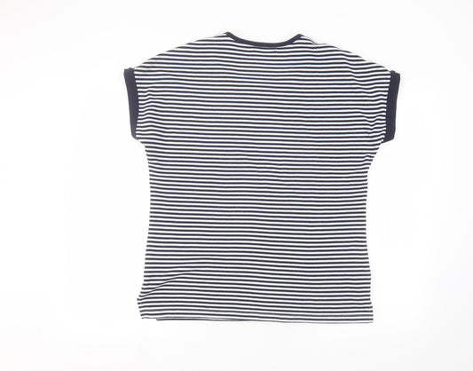 Viz-A-Viz Womens White Striped  Basic T-Shirt Size 14