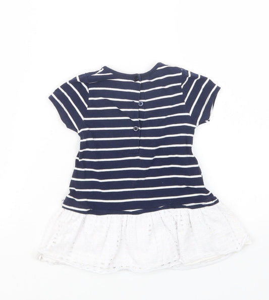 iDo Girls Blue Striped  Basic T-Shirt Size 12 Months