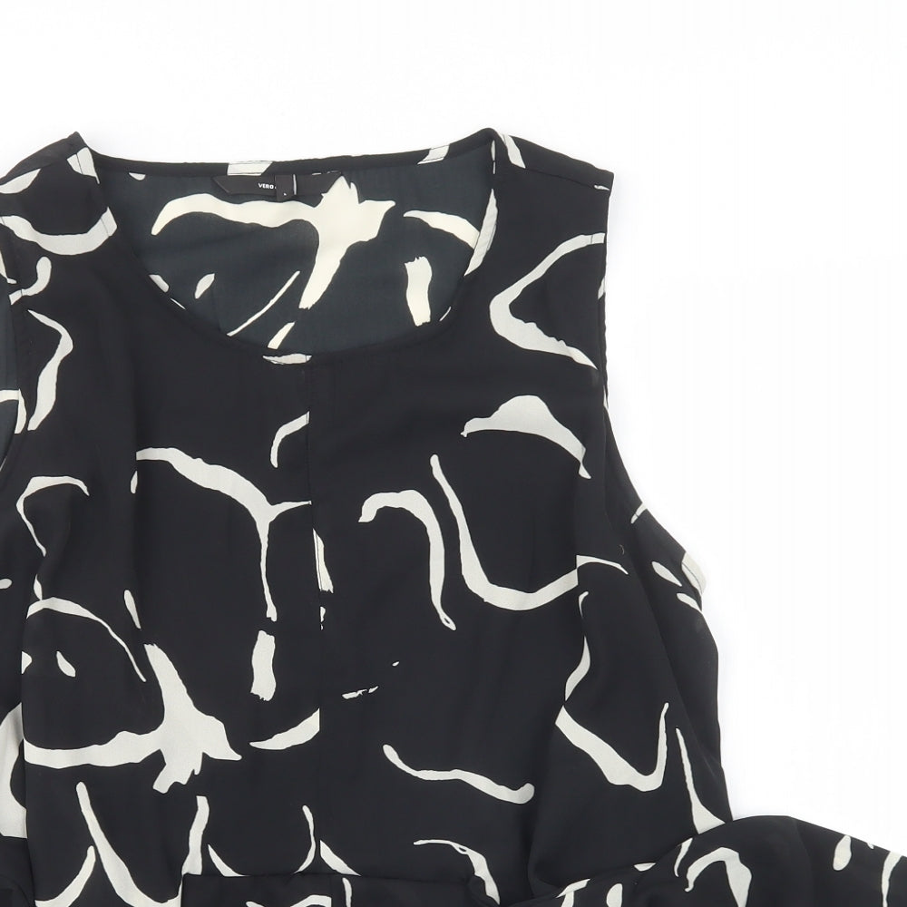 VERO MODA Womens Black Geometric  Basic T-Shirt Size L