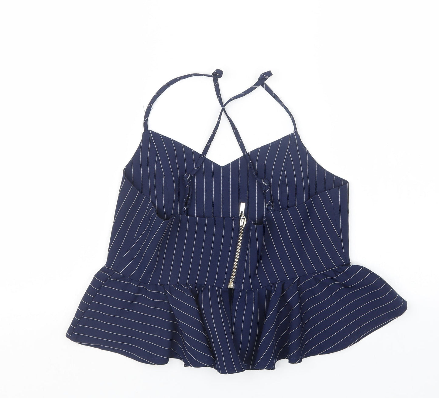 New Look Womens Blue Striped  Cropped T-Shirt Size 12