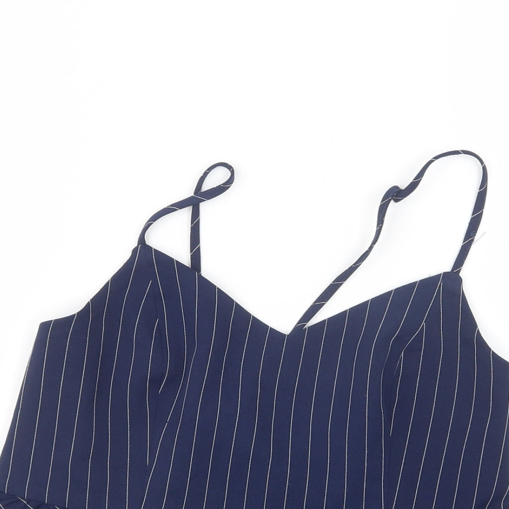 New Look Womens Blue Striped  Cropped T-Shirt Size 12
