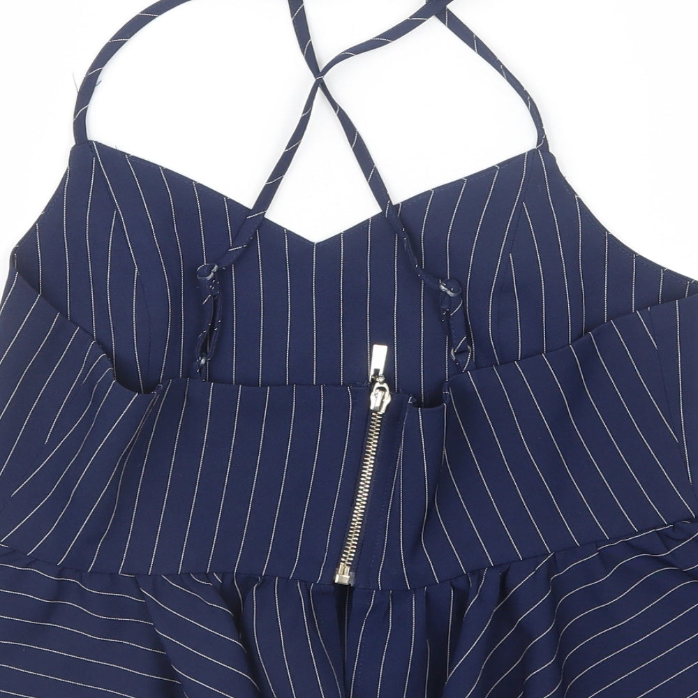 New Look Womens Blue Striped  Cropped T-Shirt Size 12
