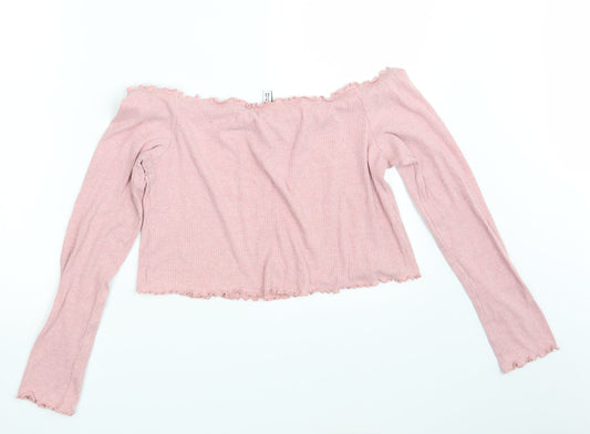 H&M Womens Pink   Cropped Blouse Size L