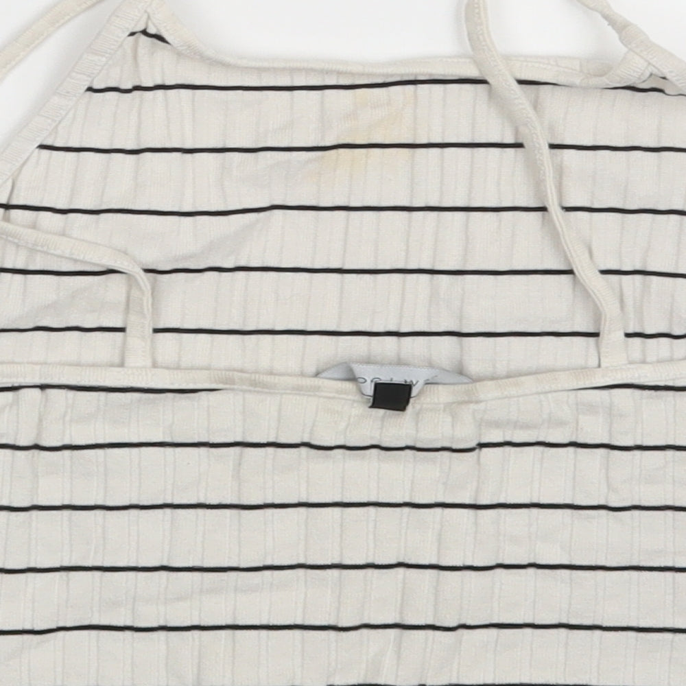 New Look Womens White Striped  Cropped Tank Size 14