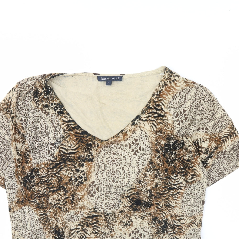 Karen Scott Womens Beige Animal Print  Basic Blouse Size M