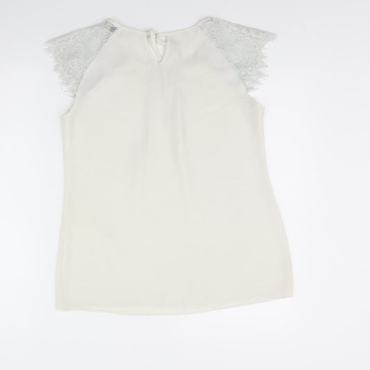 Billie & Blossom Womens Ivory   Basic T-Shirt Size 10
