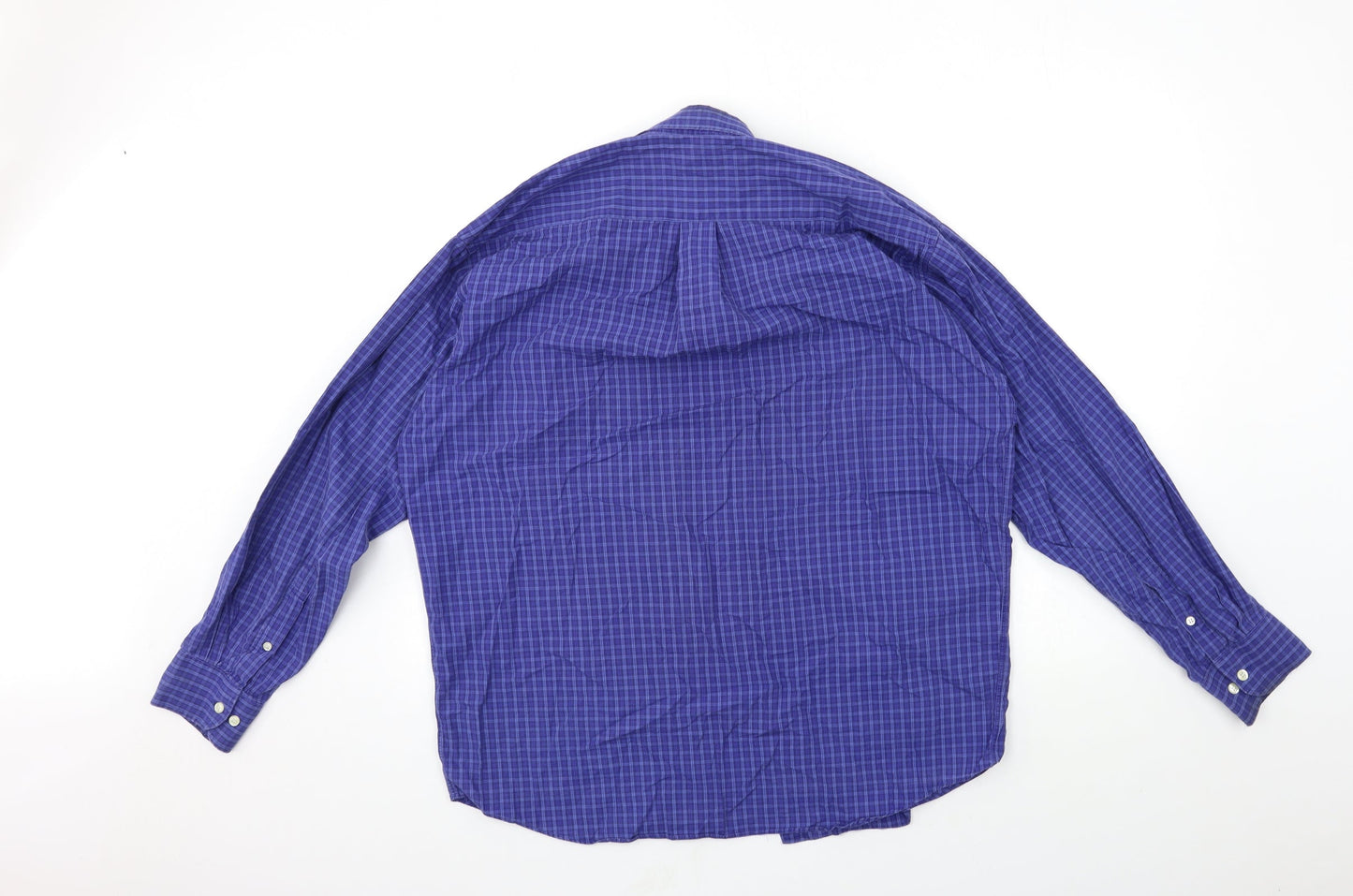 Marks and Spencer Mens Blue Check   Button-Up Size 15.5