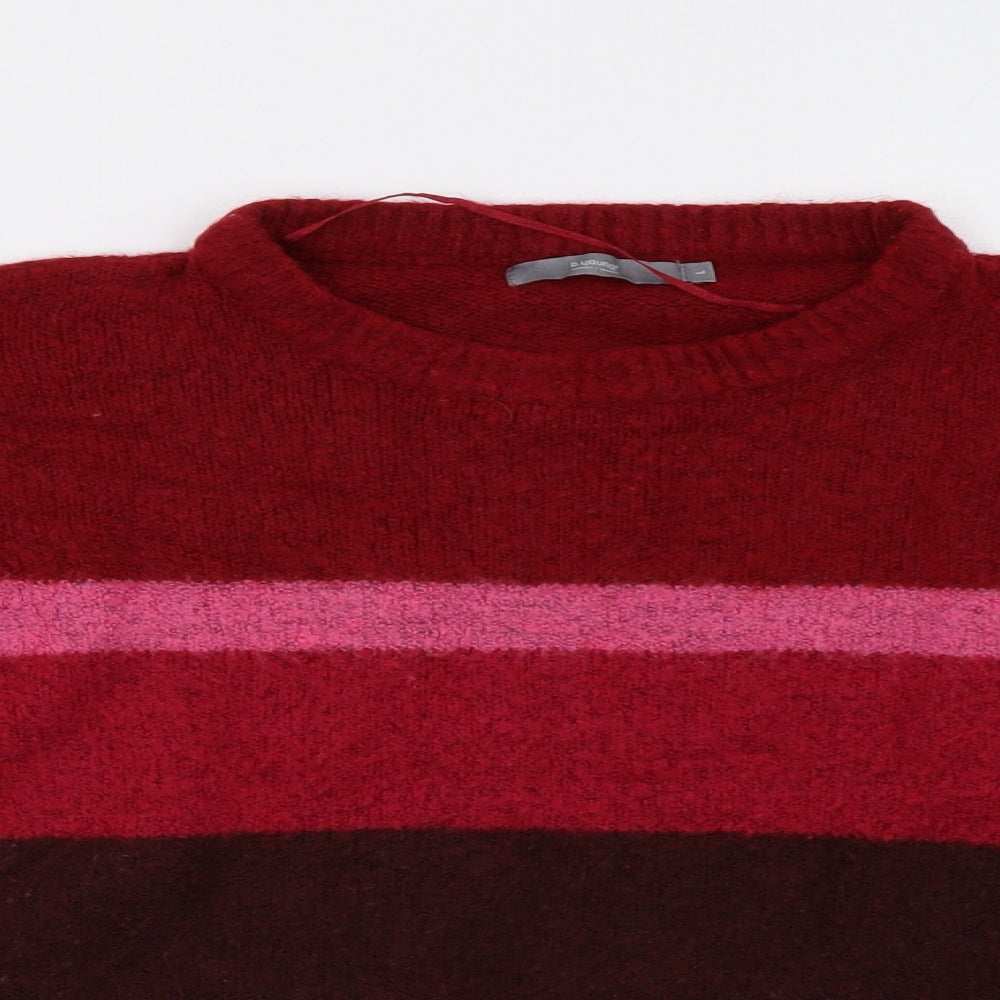 b. young Womens Pink Striped  Pullover Sweatshirt Size L