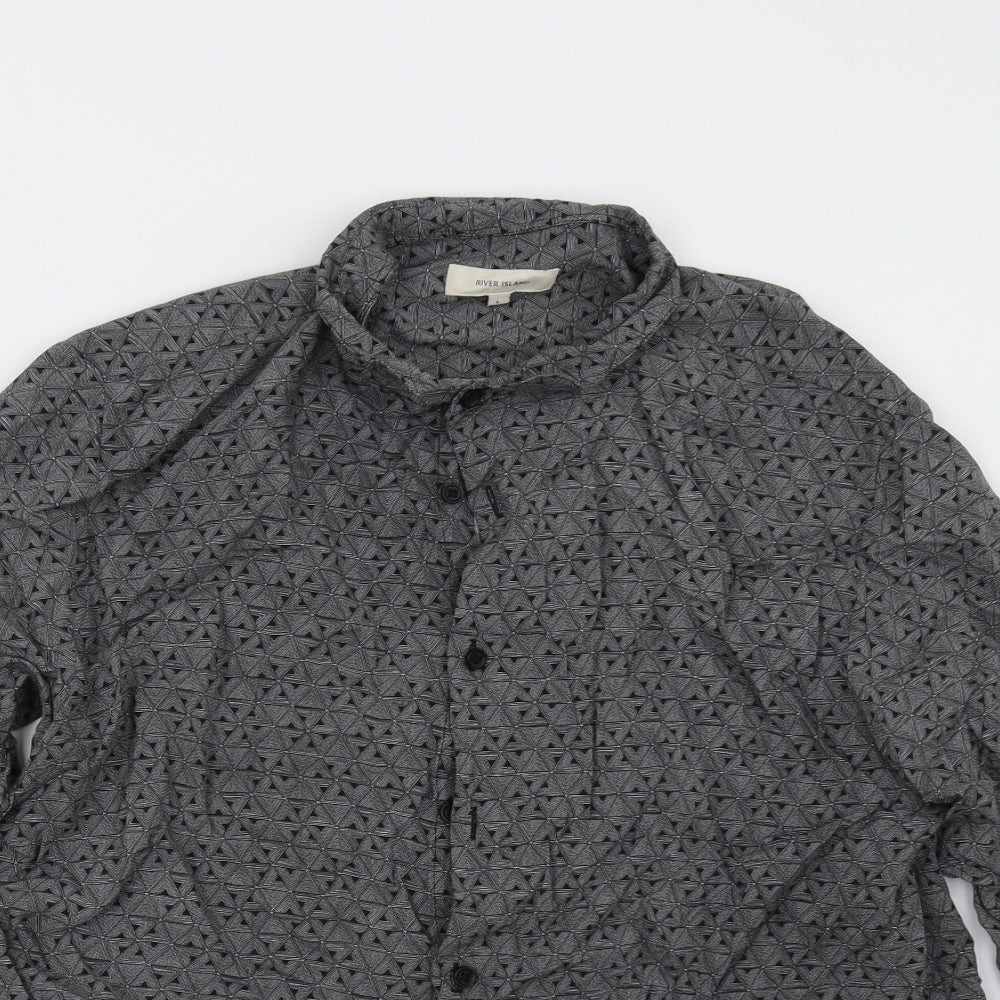 River Island Mens Grey Geometric   Polo Size L