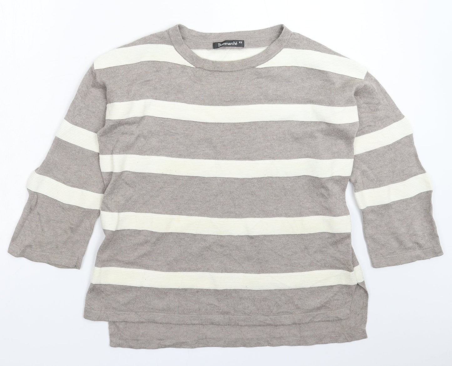 Bonmarché Womens Grey Striped Knit Pullover Jumper Size XS