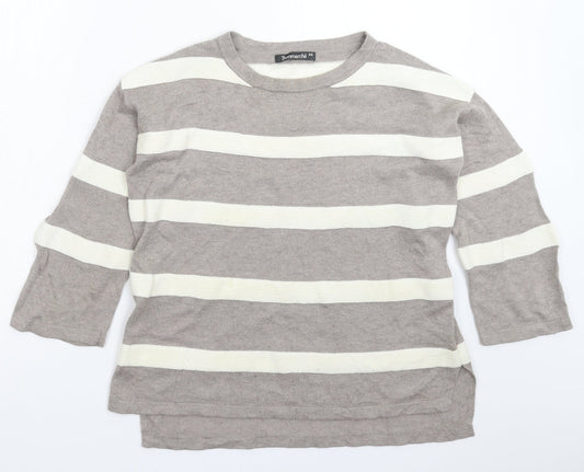 Bonmarché Womens Grey Striped Knit Pullover Jumper Size XS