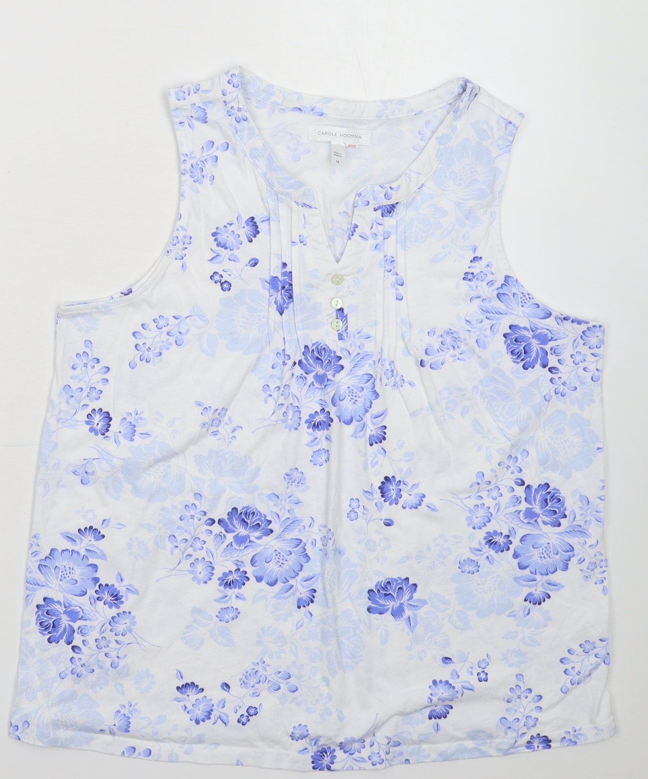Carole Hochman Womens White Floral  Basic Tank Size M