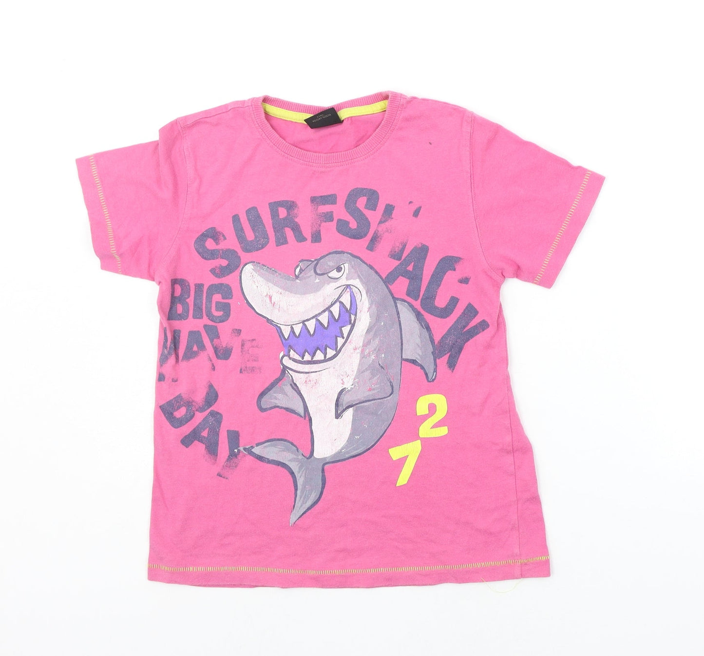 NEXT Girls Pink   Basic T-Shirt Size 7 Years  - shark