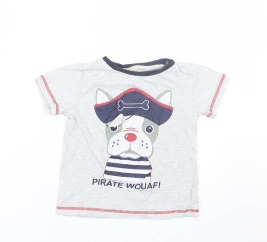 U essential Boys Grey   Basic T-Shirt Size 4 Years  - Dog